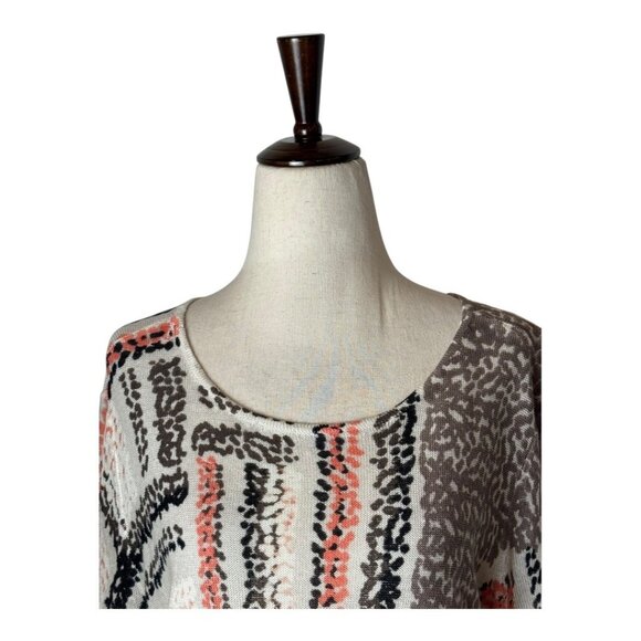Nic+Zoe Sweater Women Large Ivory Linen Blend Knit Geometric Femme Sleeve‎ Artsy - Picture 3 of 7